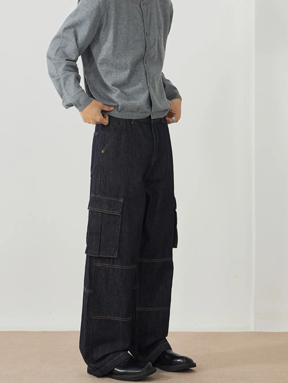 Men's Wide Leg Cargo Jeans, image 3