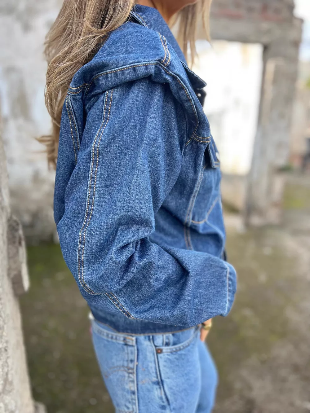Plus Size Button Up Chest Pockets Denim Jacket, image 3