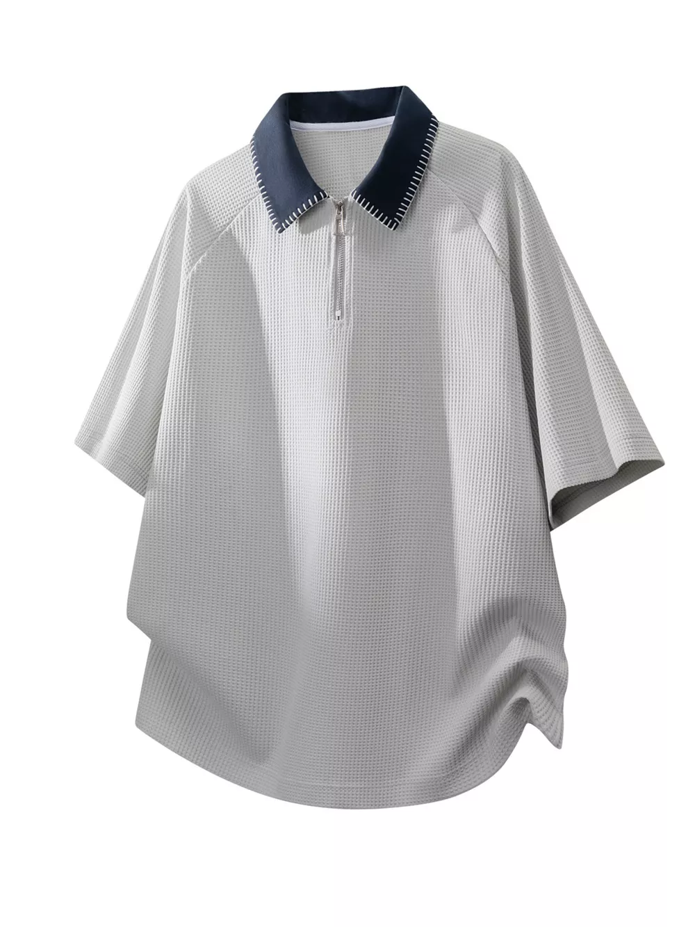 Men's Plus Size Casual Waffle Knit Half-Zip Polo, image 2