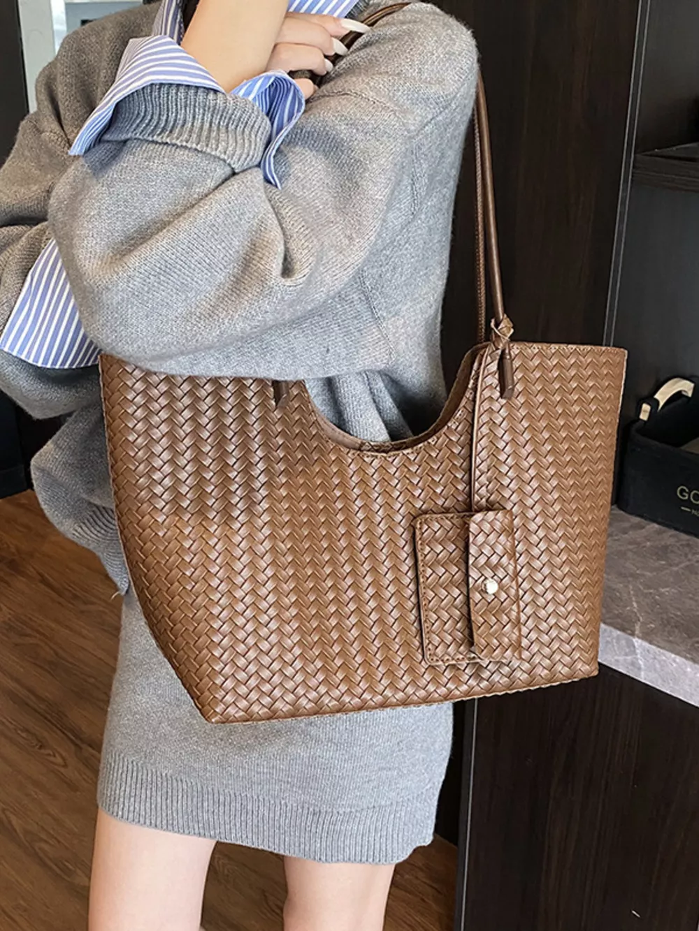 Woven Texture Large Capacity Tote Bag, image 13
