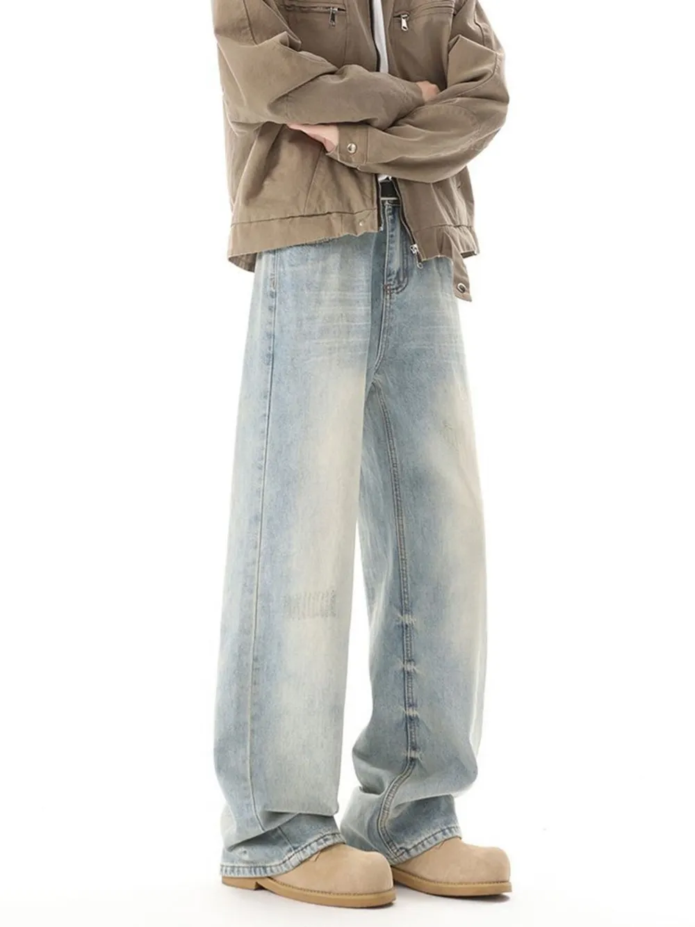 Men's High Waisted Washed Wide Leg Jeans, image 4