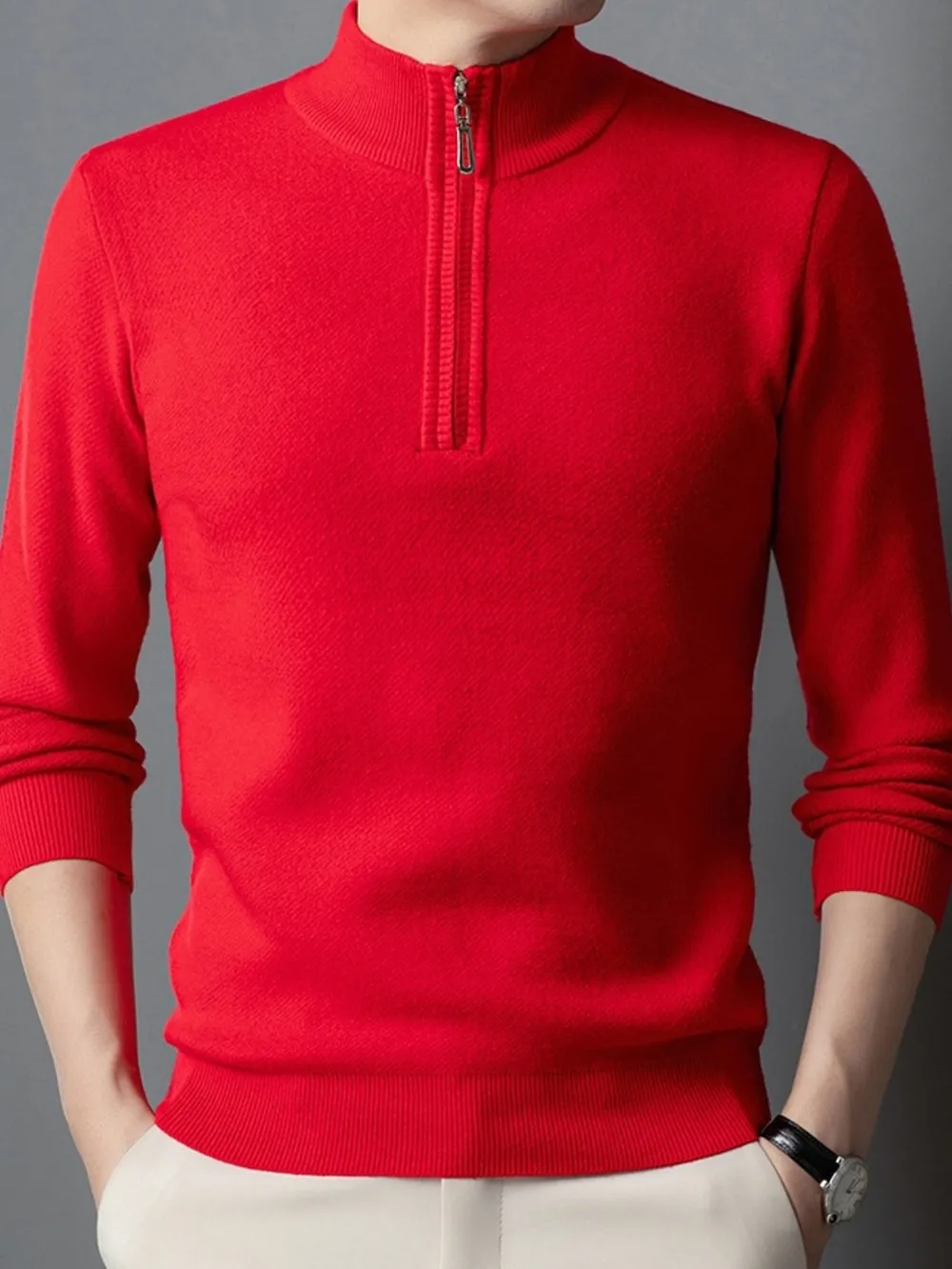 Men's Plus Size Quarter-Zip Long Sleeve Sweater, image 5