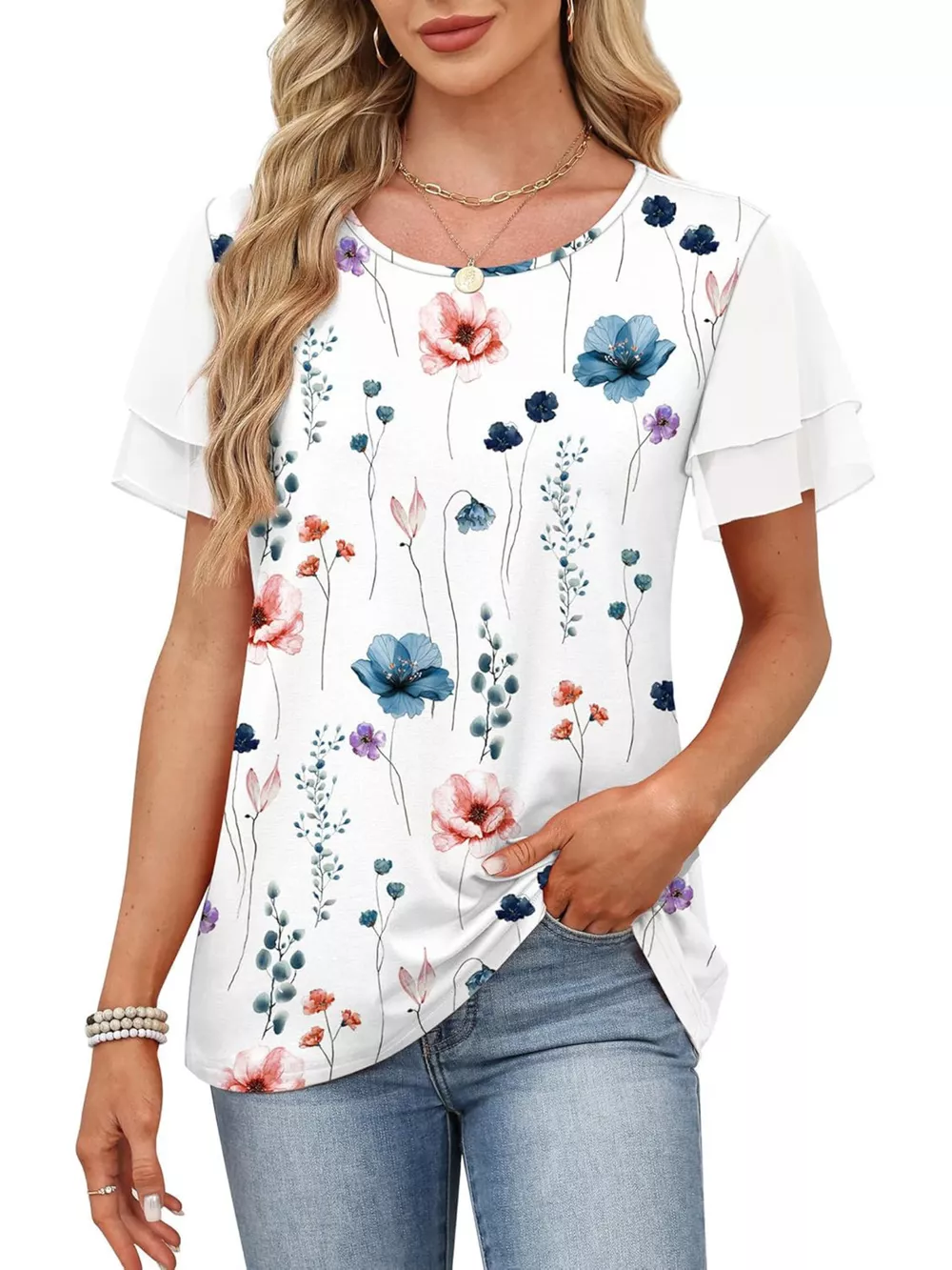 Layered Short Sleeve Round Neck T-Shirt, image 33