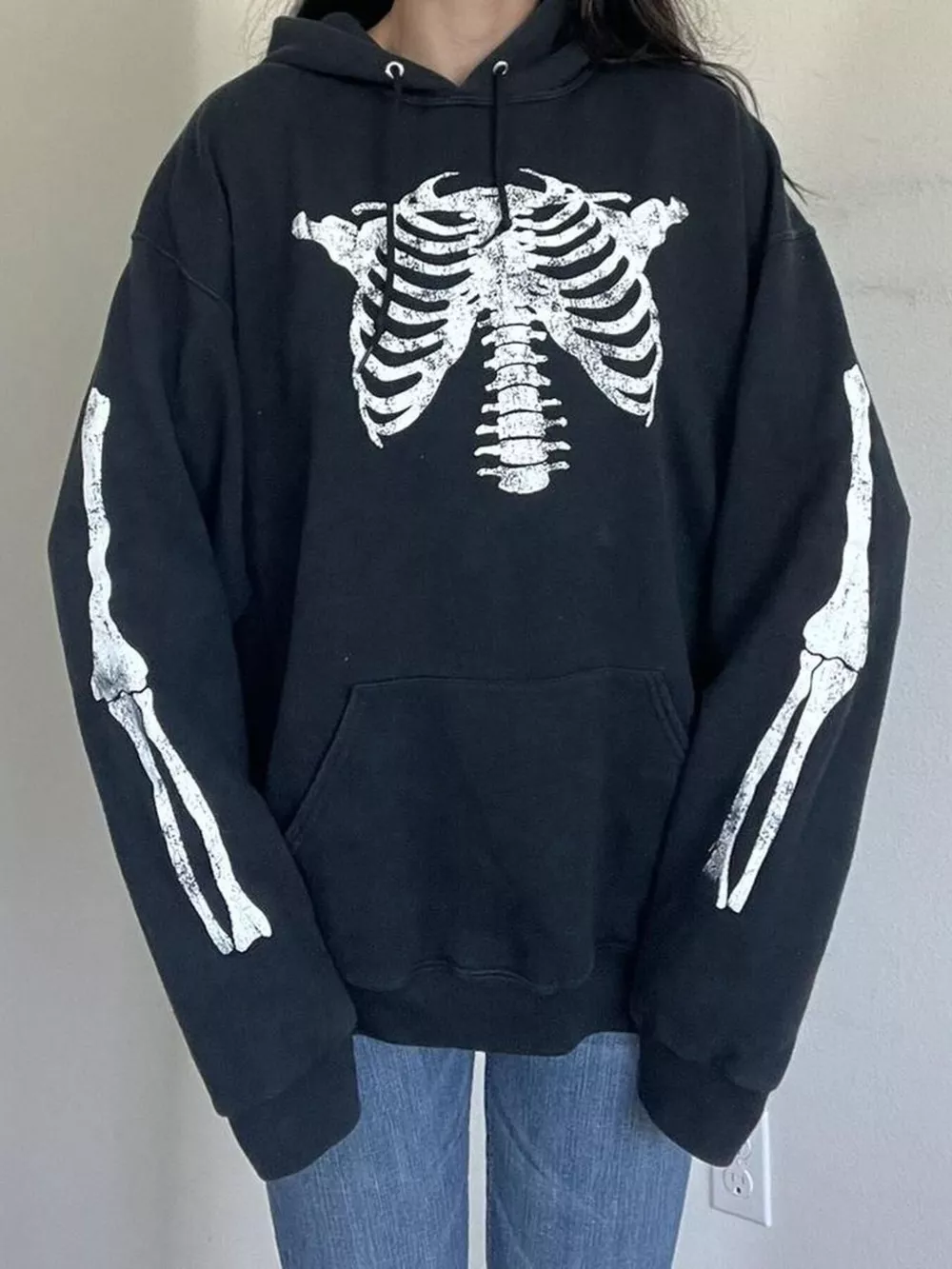 Drawstring Skeleton Long Sleeve Hoodie, image 4
