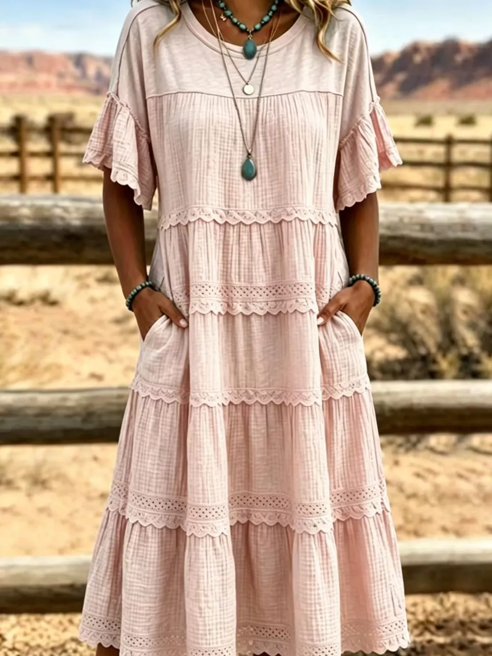 Full Size Tiered Ruffle Sleeve Midi Dress with Pockets Plus Size, image 4