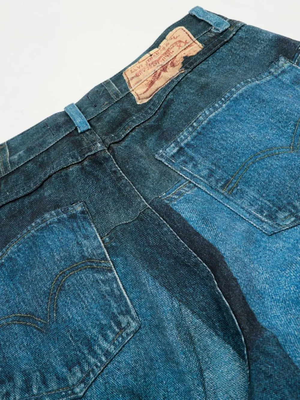Men's Washed Patchwork Wide Leg Curved Jeans, image 12