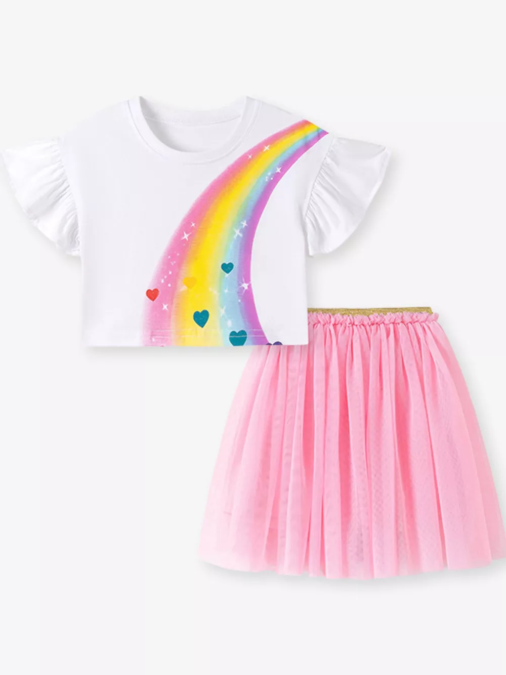 Children's Rainbow Ruffle Sleeve Top and Tulle Skirt Set, image 3