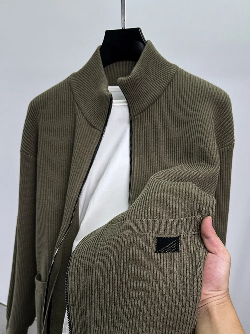 Men's Plus Size Zip-Up Ribbed Knit Cardigan, image 11