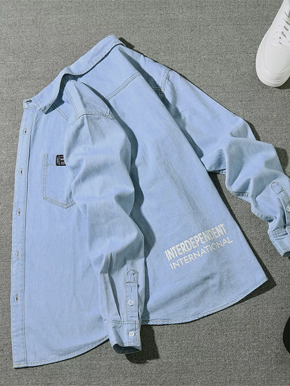 Men's Plus Size Chest Pocket Button Up Denim Shirt, image 3