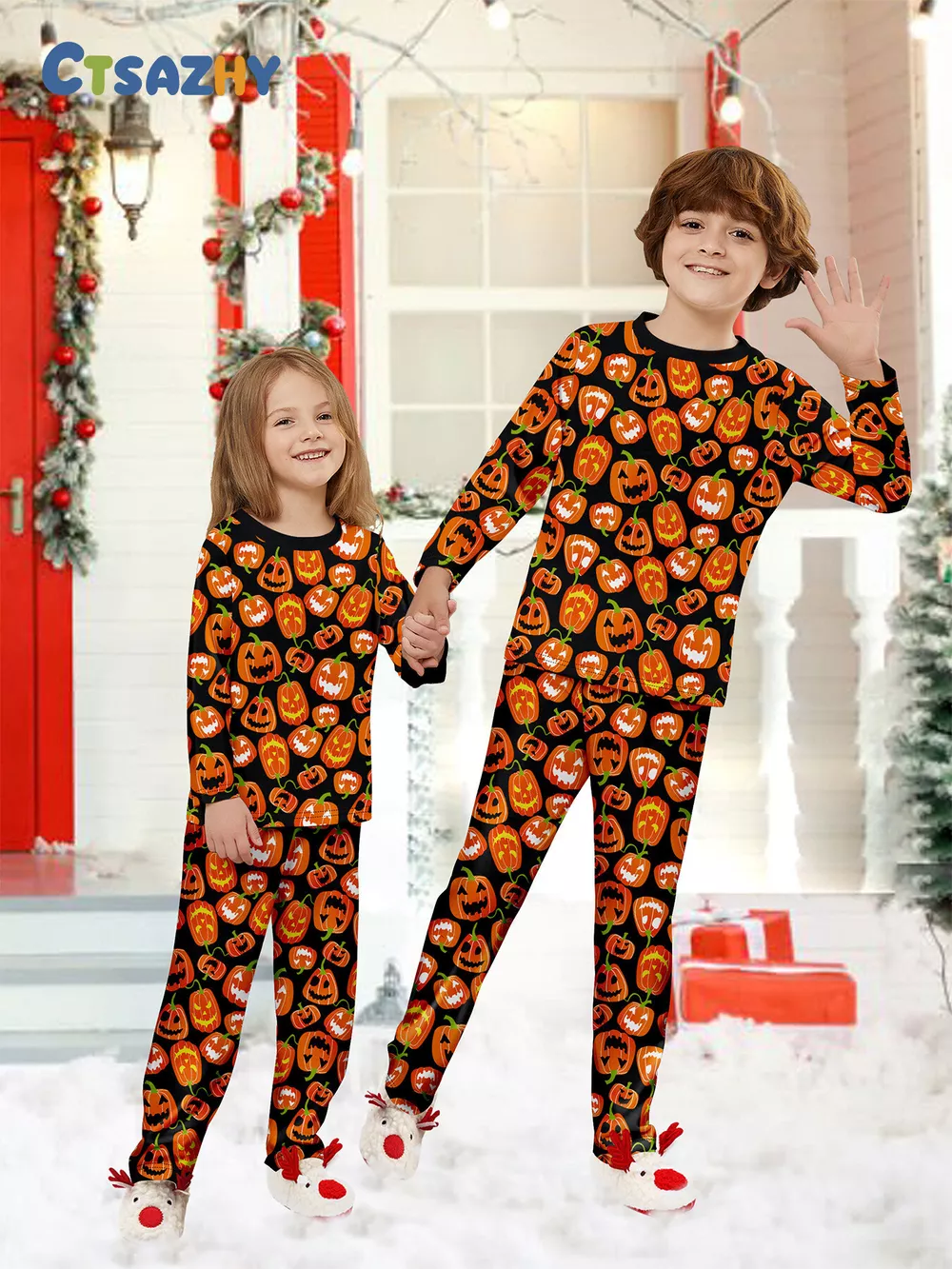 Full Size Family Matching Halloween Pumpkin Print Pajama Set Plus Size, image 8
