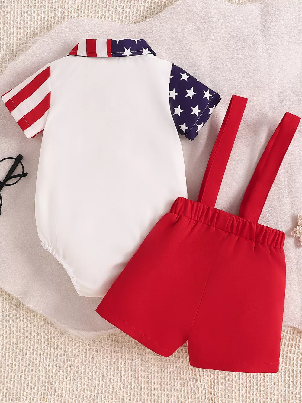 Children's Patriotic USA Print Bodysuit and Overalls Outfit Set, image 7