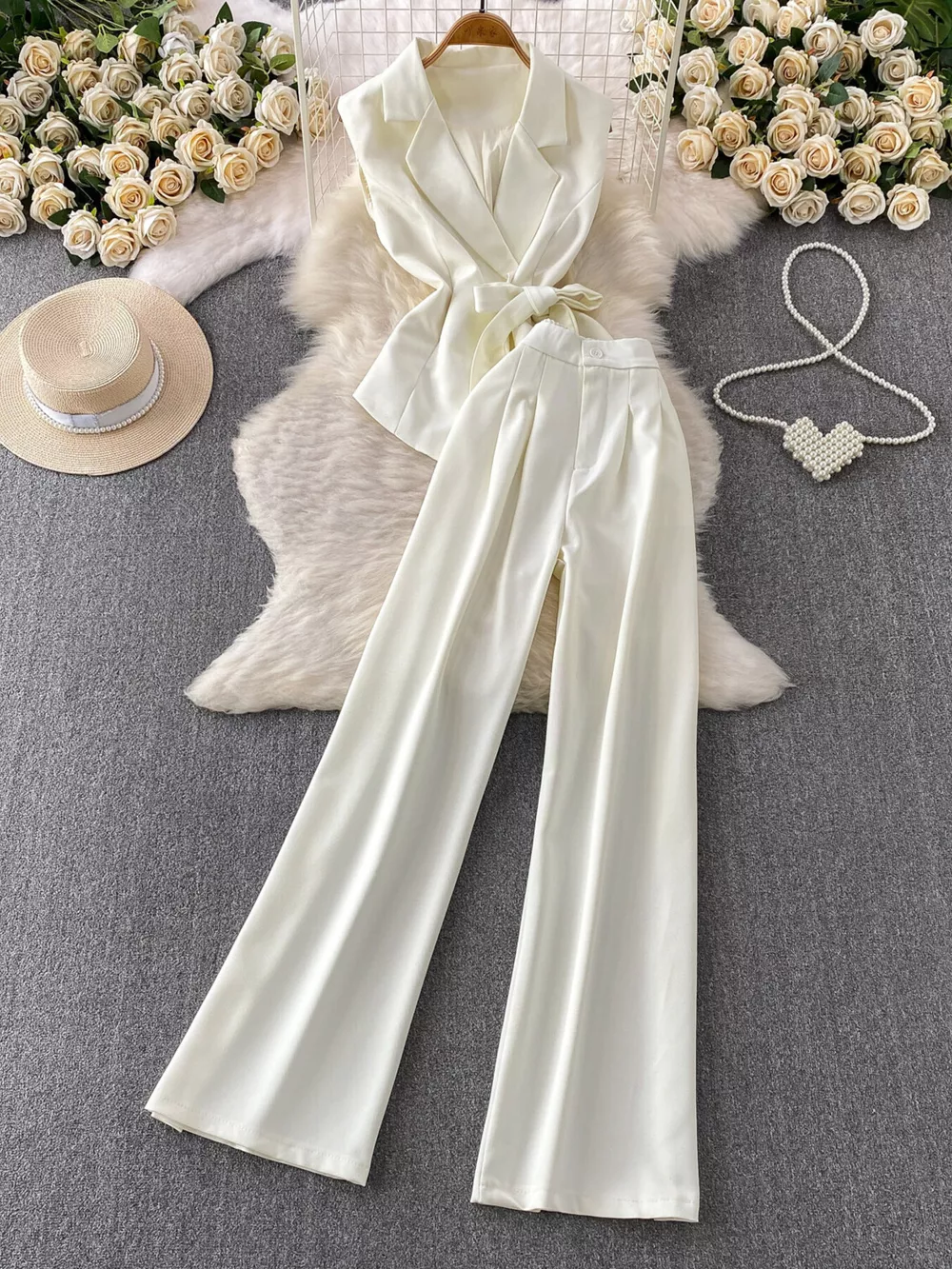 Sleeveless Blazer and Wide-Leg Pants Set, image 7