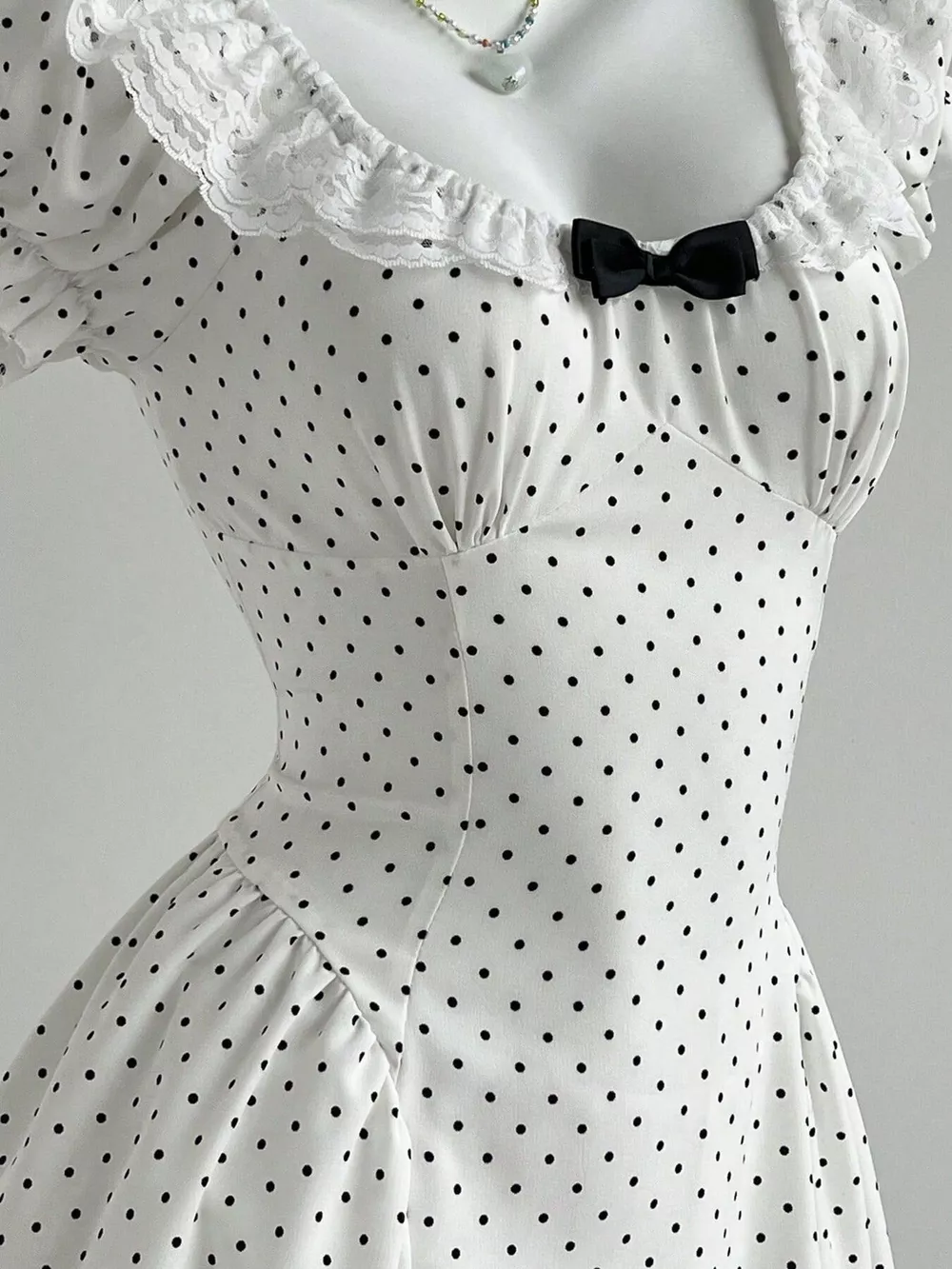 Lace Detail Polka Dot Mini Dress, image 3