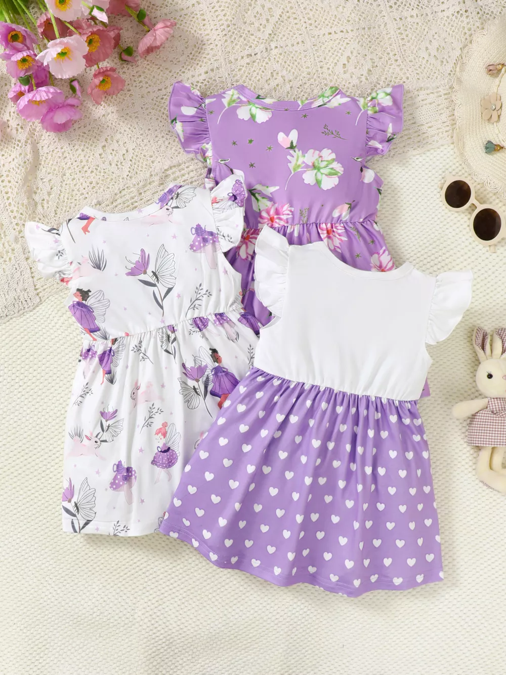 3-Piece Children's Printed Ruffle Sleeve Baby Dress, image 5