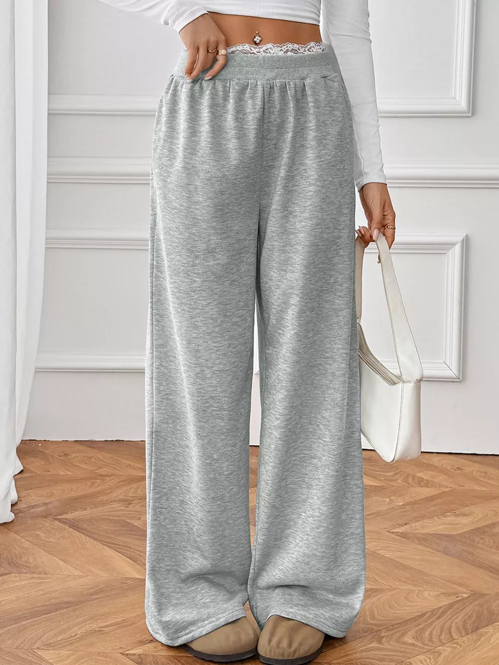 Lace Detail Wide Leg Casual Pants, image 15