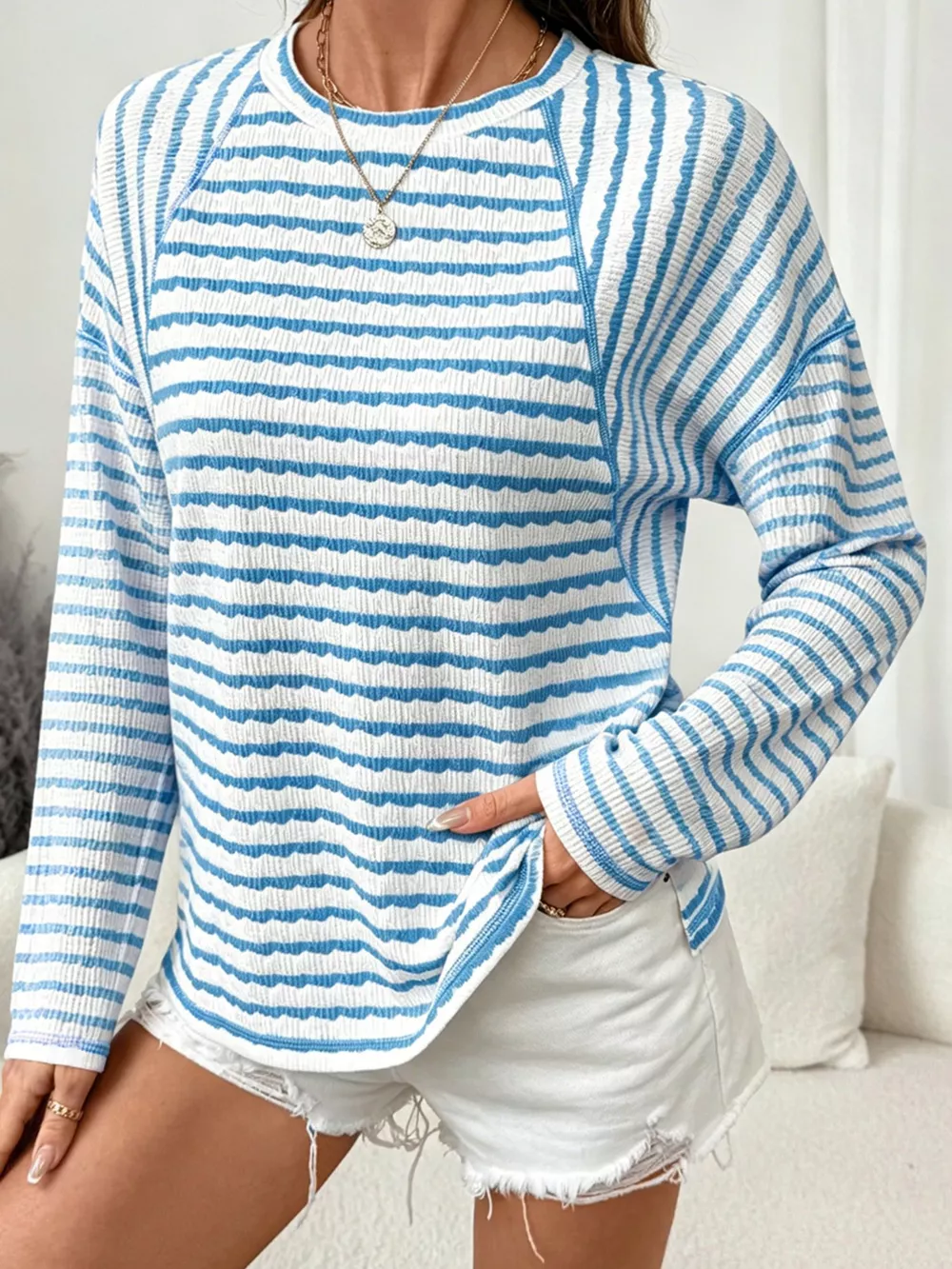 Casual Striped Raglan Sleeve Long-Sleeve T-Shirt, image 13
