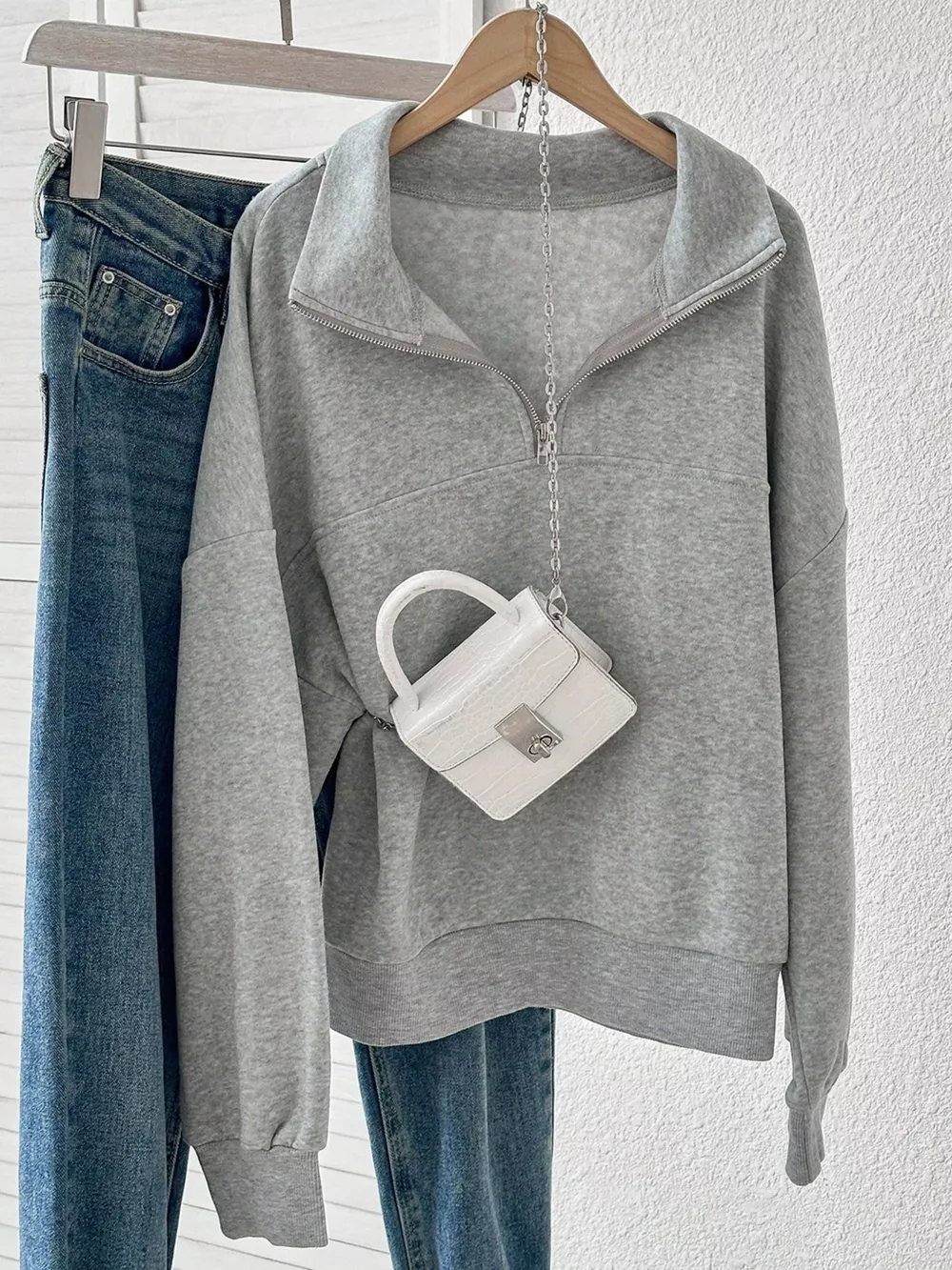 Quarter-Zip Dropped Shoulder Sweatshirt, image 6