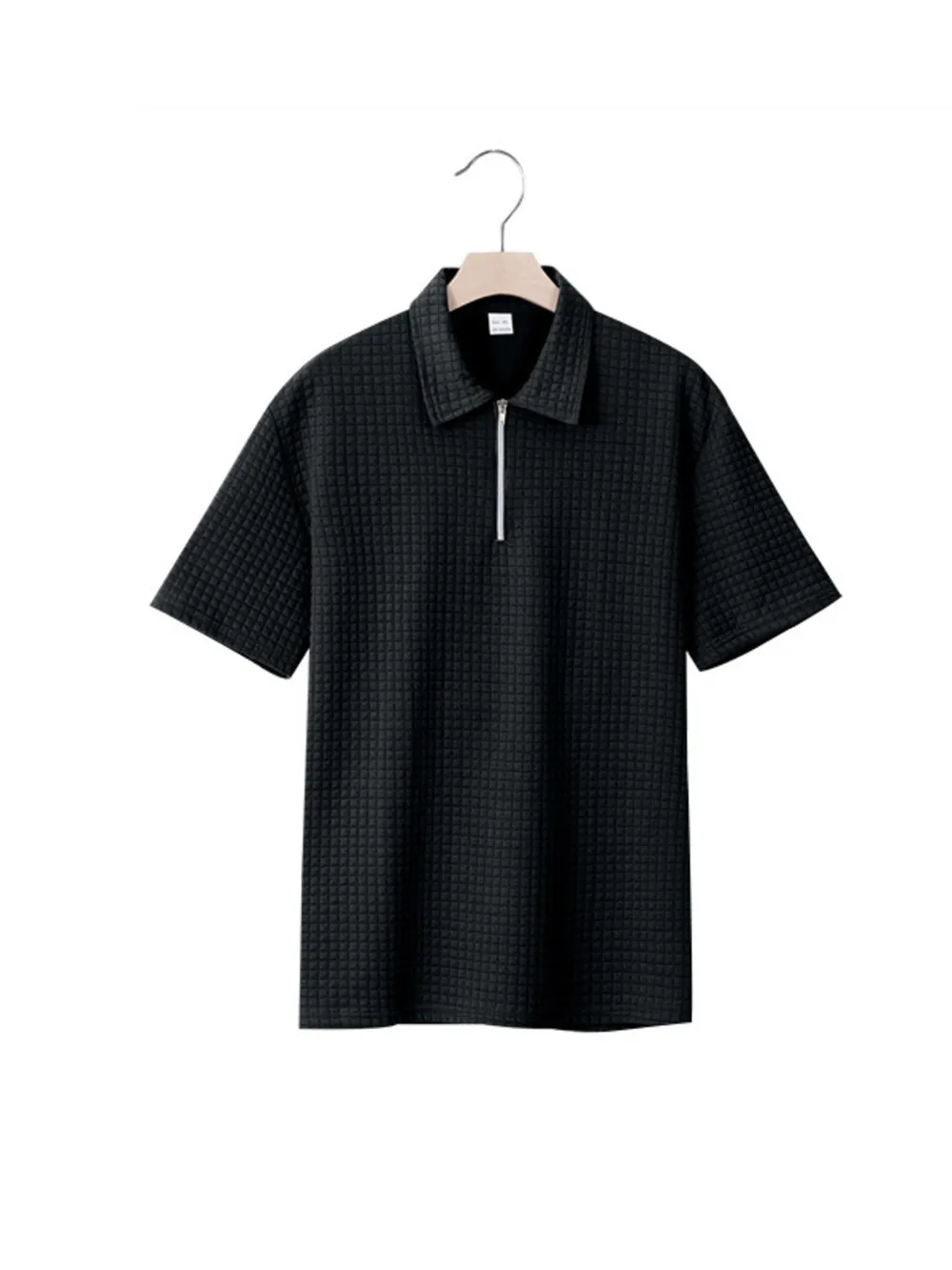 Men's Full Size Waffle Short Sleeve Polo with Zipper Detail Plus Size, image 22