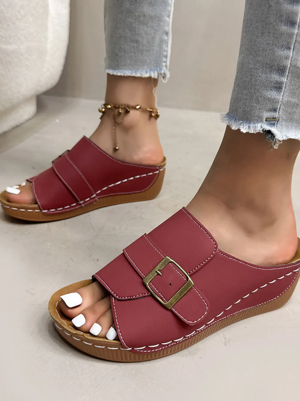 Casual Buckle Strap Wedge Sandals, image 2