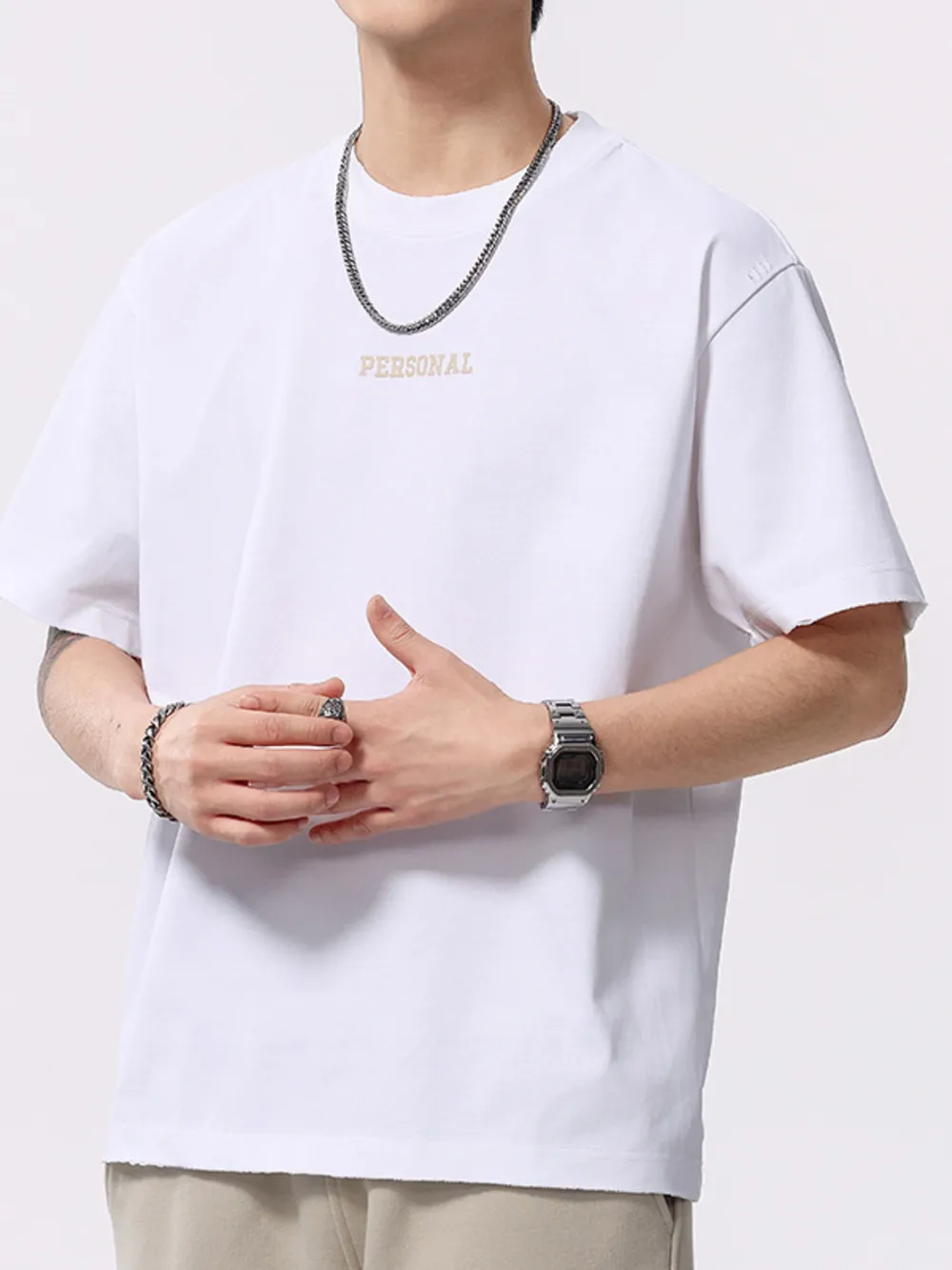 Men's Plus Size Letter Round Neck Short Sleeve T-Shirt, image 2