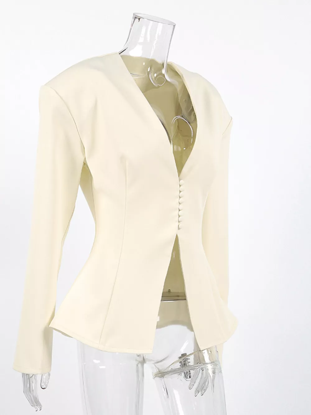 V-Neck Button-Up Blazer with Structured Shoulders, image 8