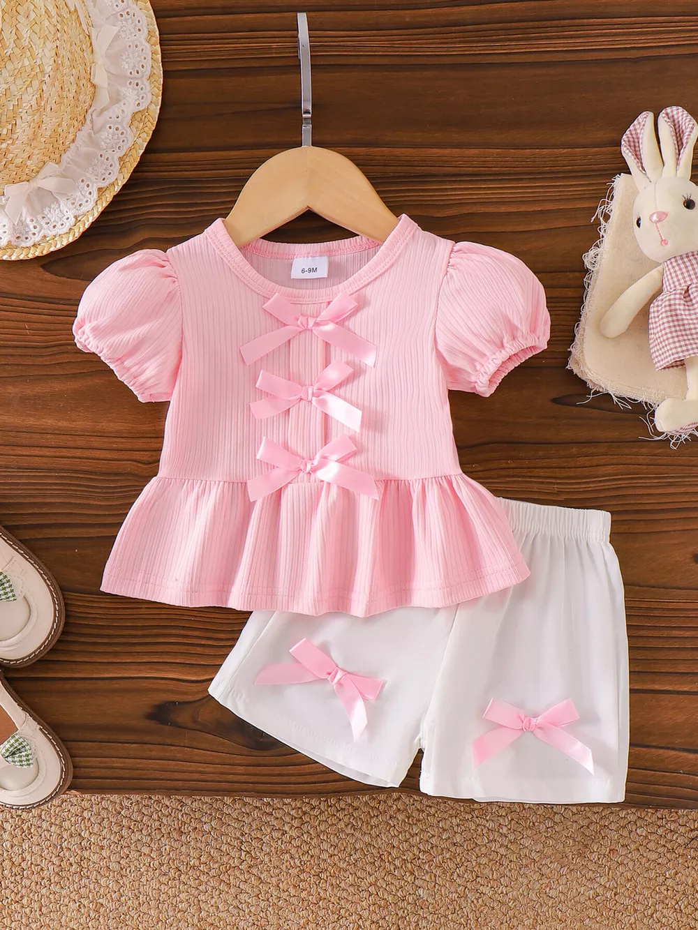 Children's Bow Ribbed Top and Shorts Set