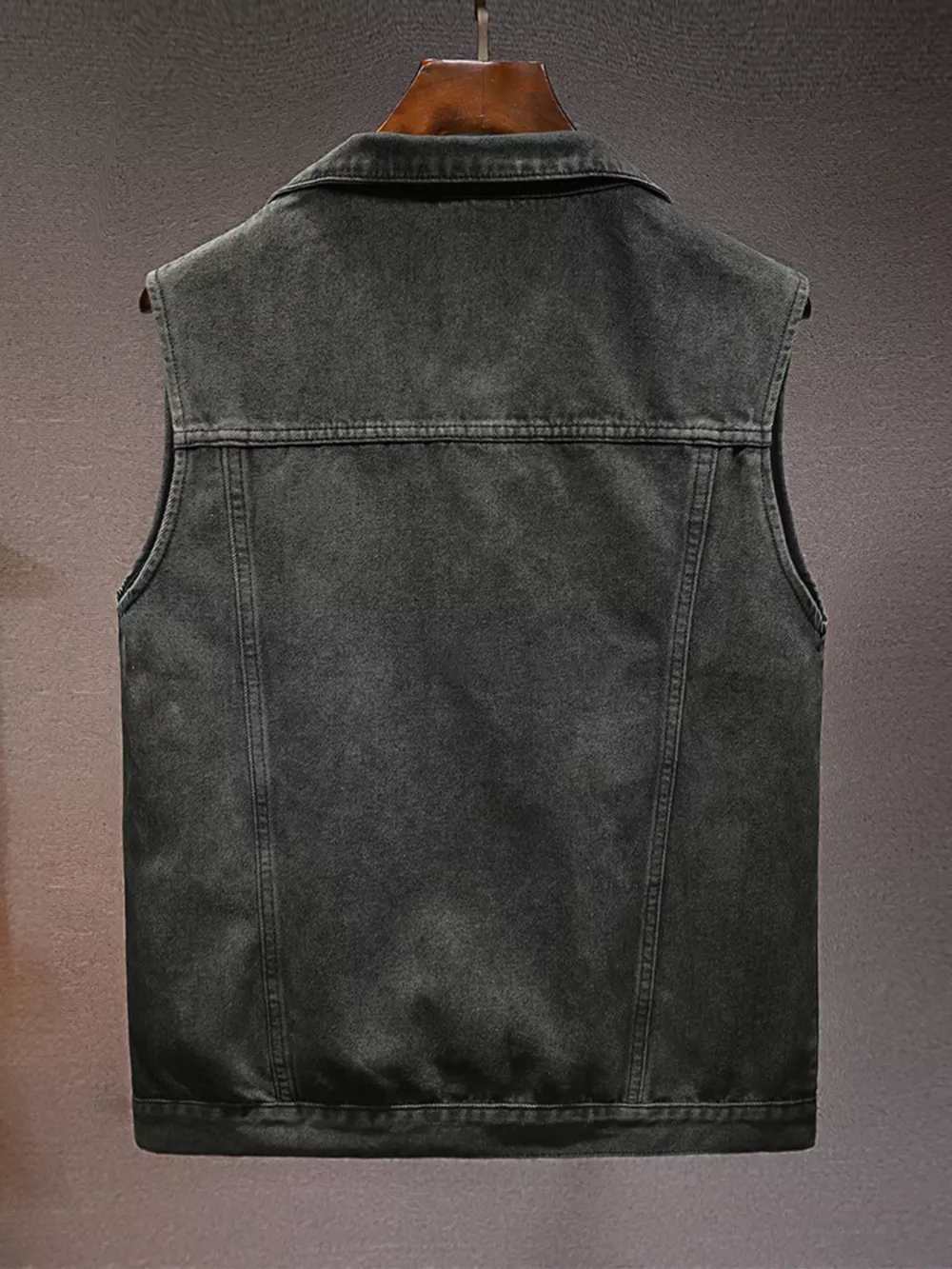 Men's Plus Size Vintage Washed Denim Vest with Pockets, image 4