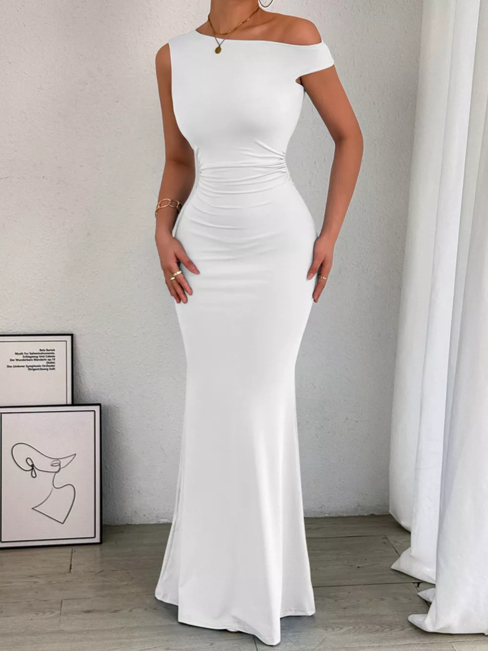 One-Shoulder Ruched Bodycon Maxi Dress, image 20