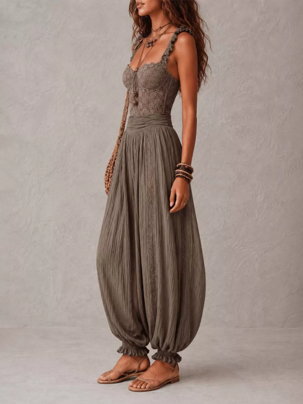 Boho Lace Corset Bodice Jumpsuit with Harem Pants, image 3