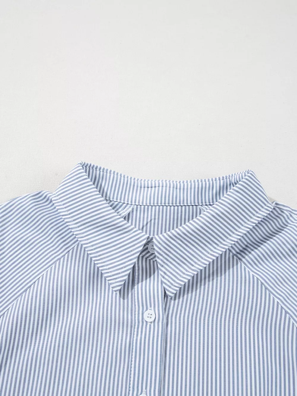 Pinstripe Long Sleeve Smocked Cuffs Button Shirt Collar Blouse, image 18