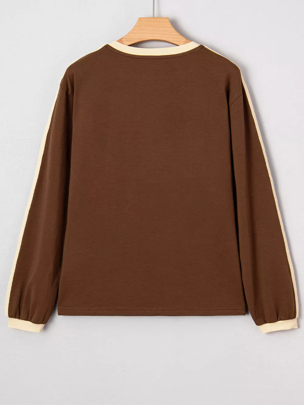 Striped Accent Contrast Crew Neck Long Sleeve T Shirt, image 7