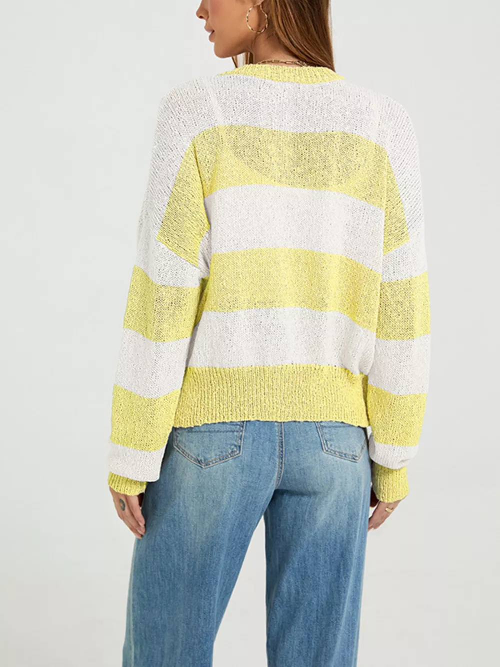 Casual Striped Button-Down Knit Cardigan, image 9