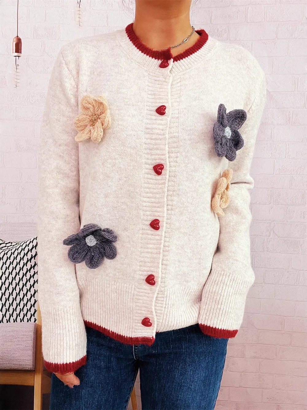 Flower Button Up Long Sleeve Cardigan, image 4