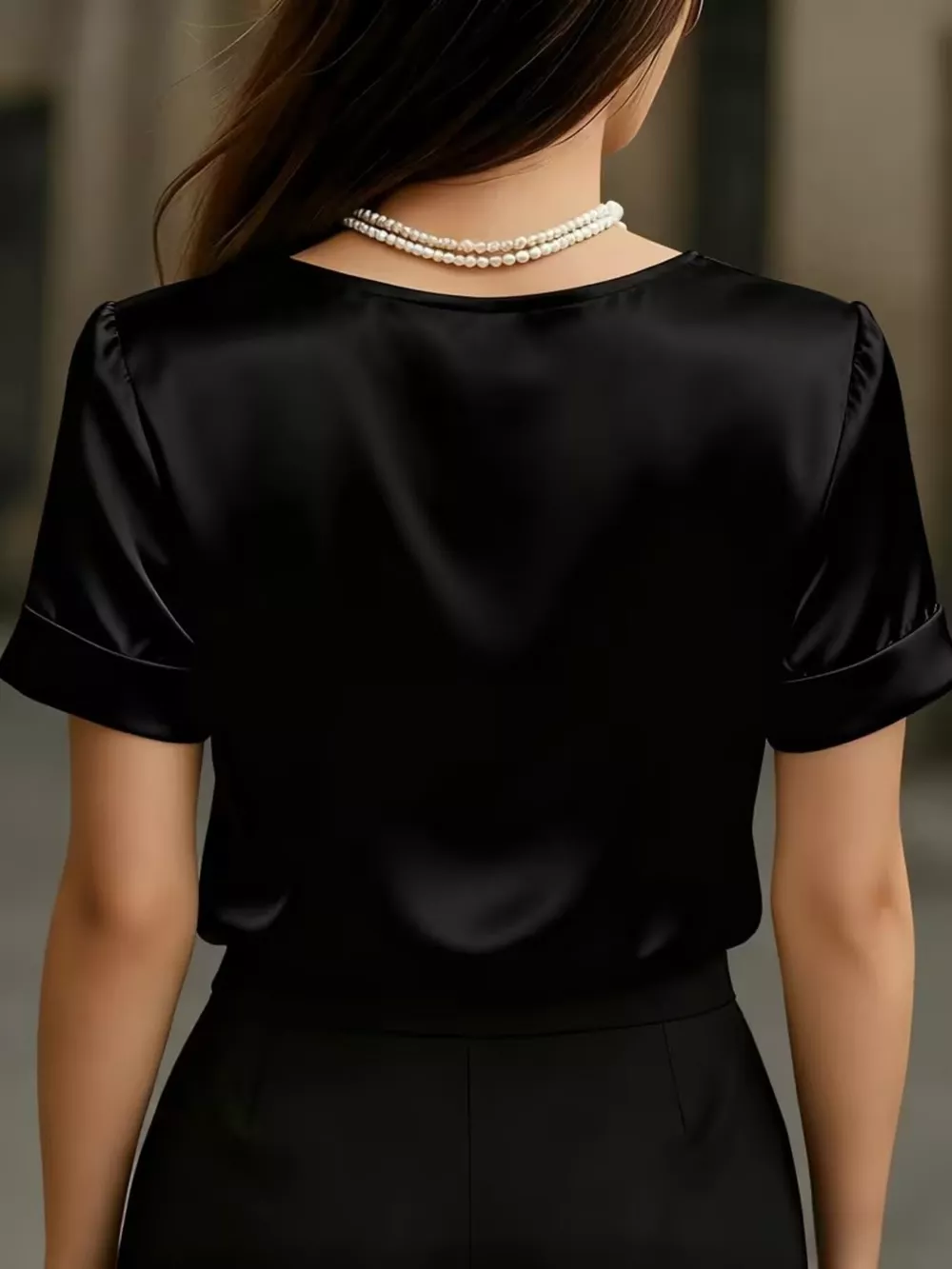 V-Neck Short Sleeve Satin Blouse, image 13