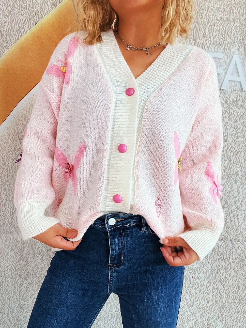 Butterfly Button Up Long Sleeve Cardigan