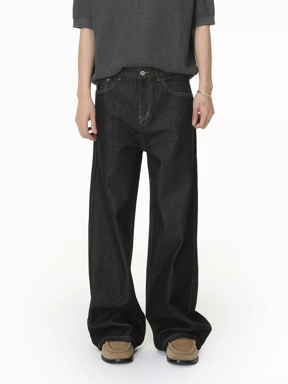 Men's Wide Leg Jeans with Pockets, image 2
