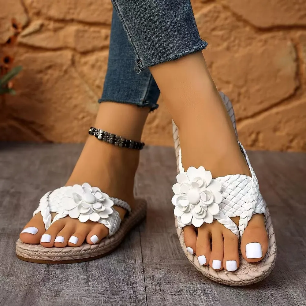 Flower Braided Espadrille Flat Sandals, image 4