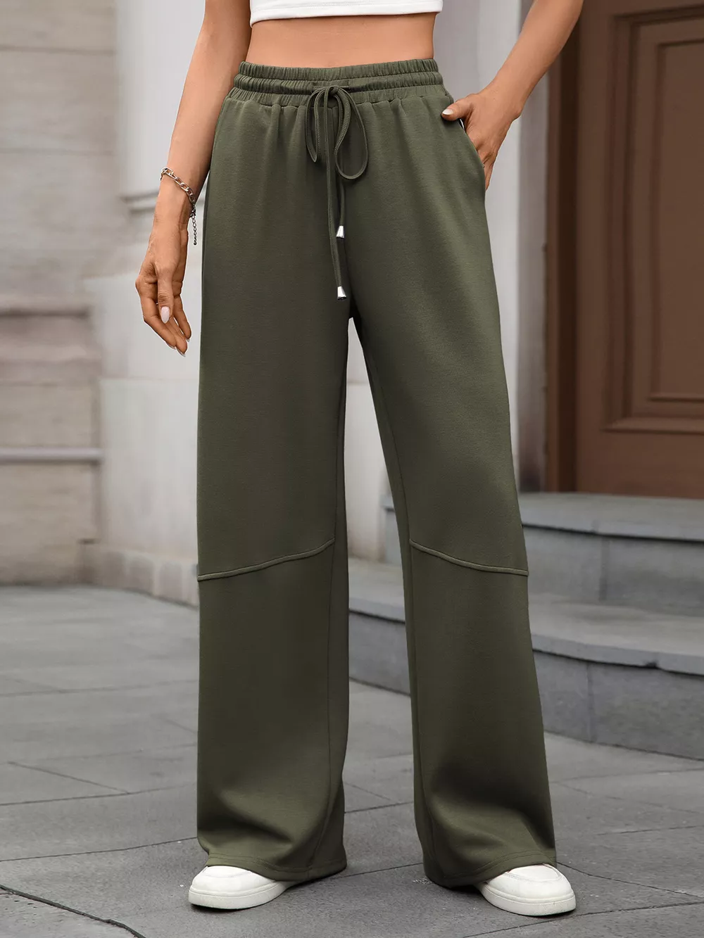 Drawstring High Waist Wide Leg Casual Pants, image 23