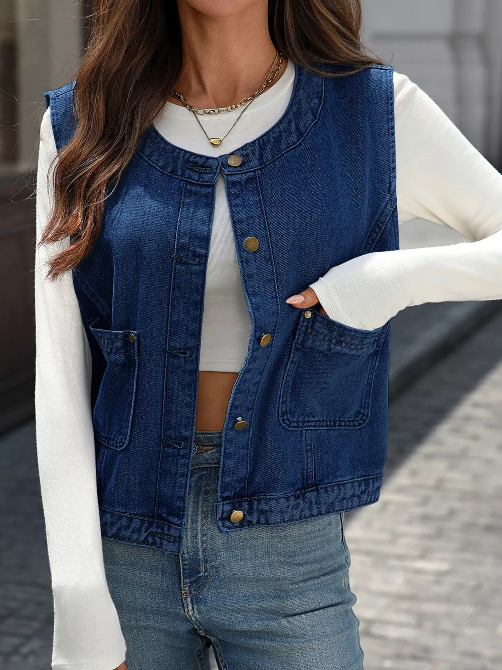 Button-Down Denim Vest, image 7