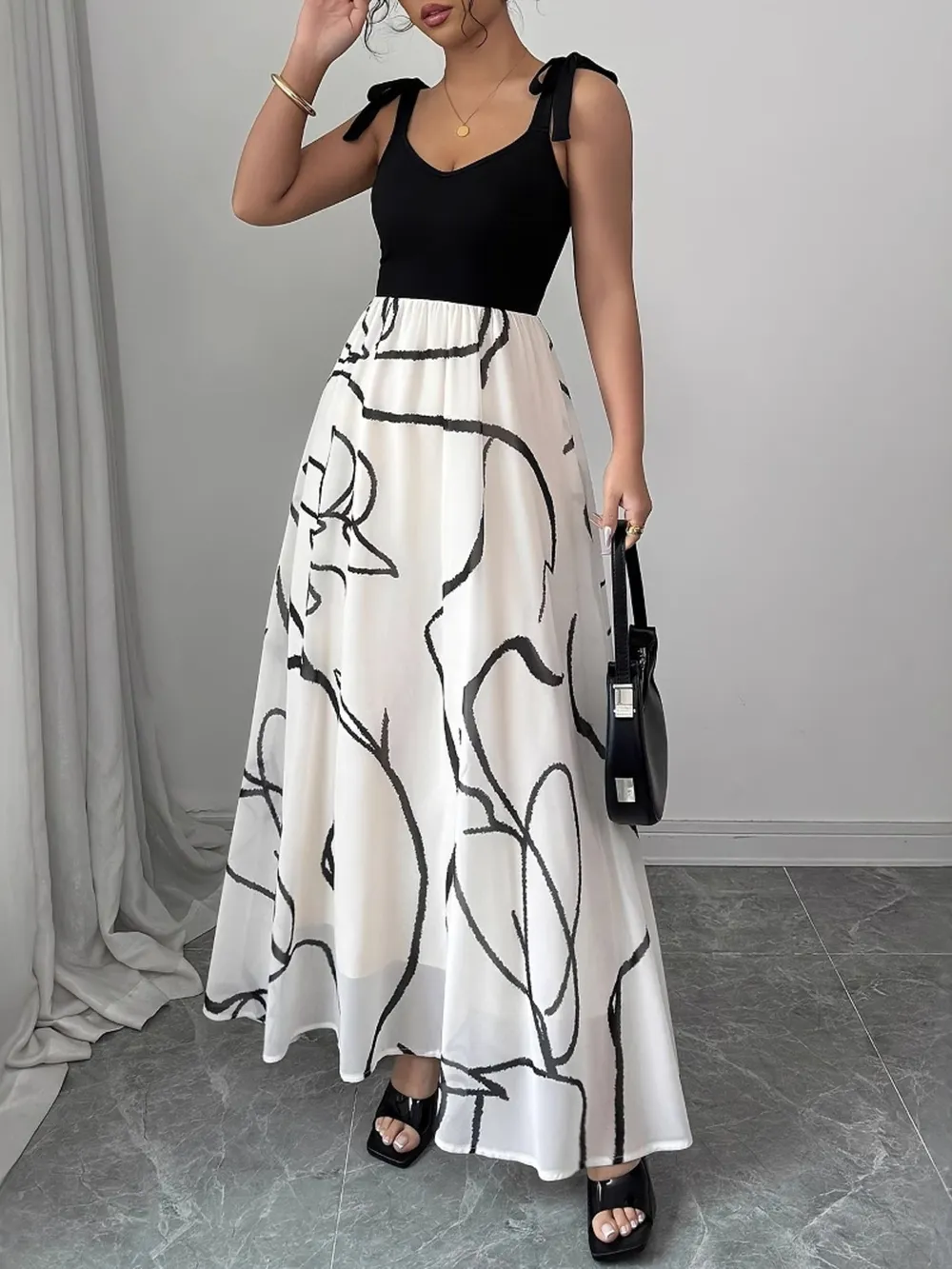 Tie Shoulder V-Neck Maxi Dress, image 3
