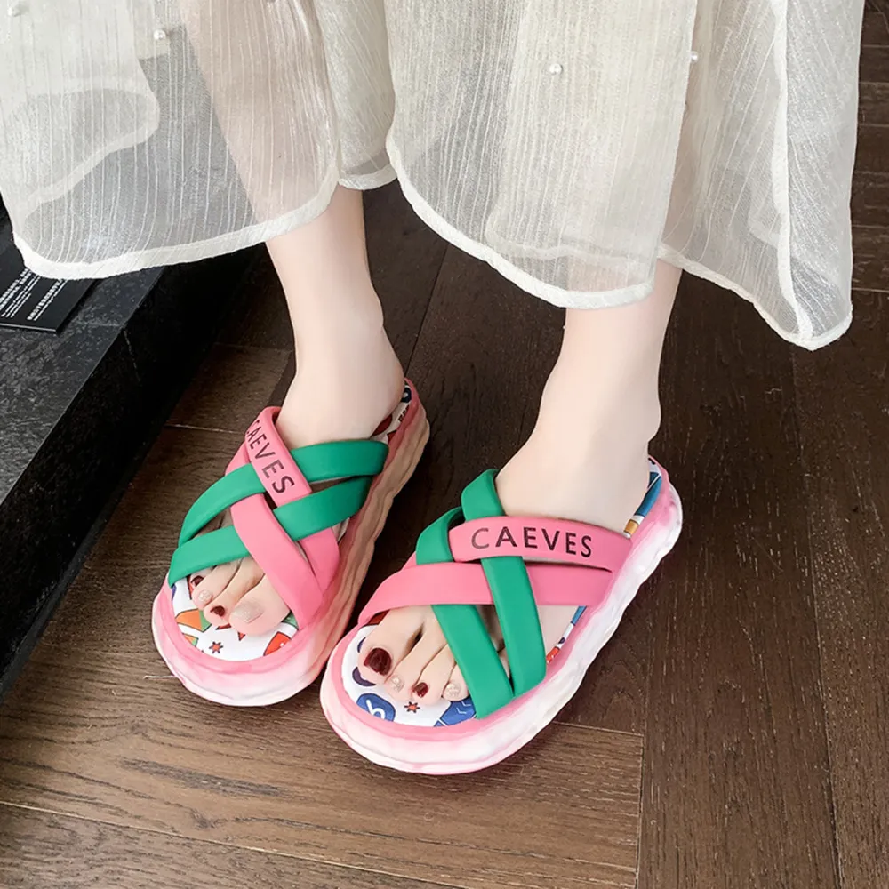 Colorful Letter Print Platform Sandals, image 6