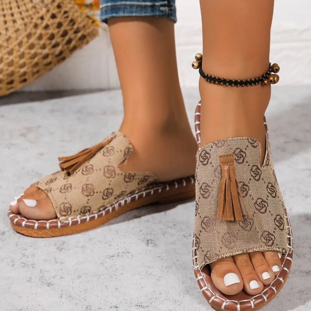 Leopard Print Tassel Flat Sandals, image 17