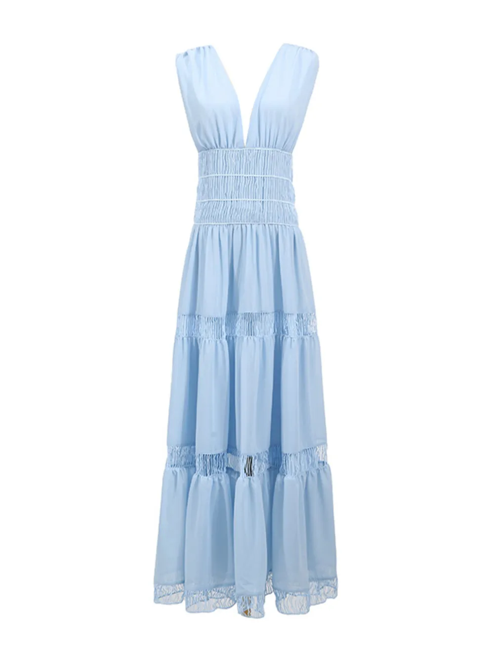 Tiered V-Neck Sleeveless Maxi Dress