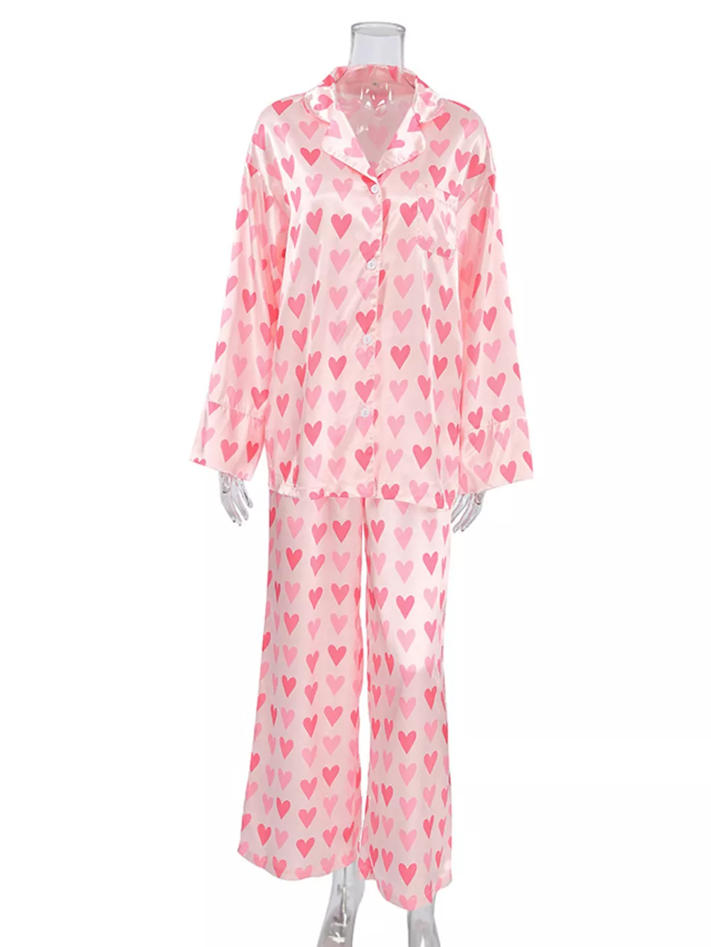 Heart Print Button Up Top and Pants Lounge Set, image 6