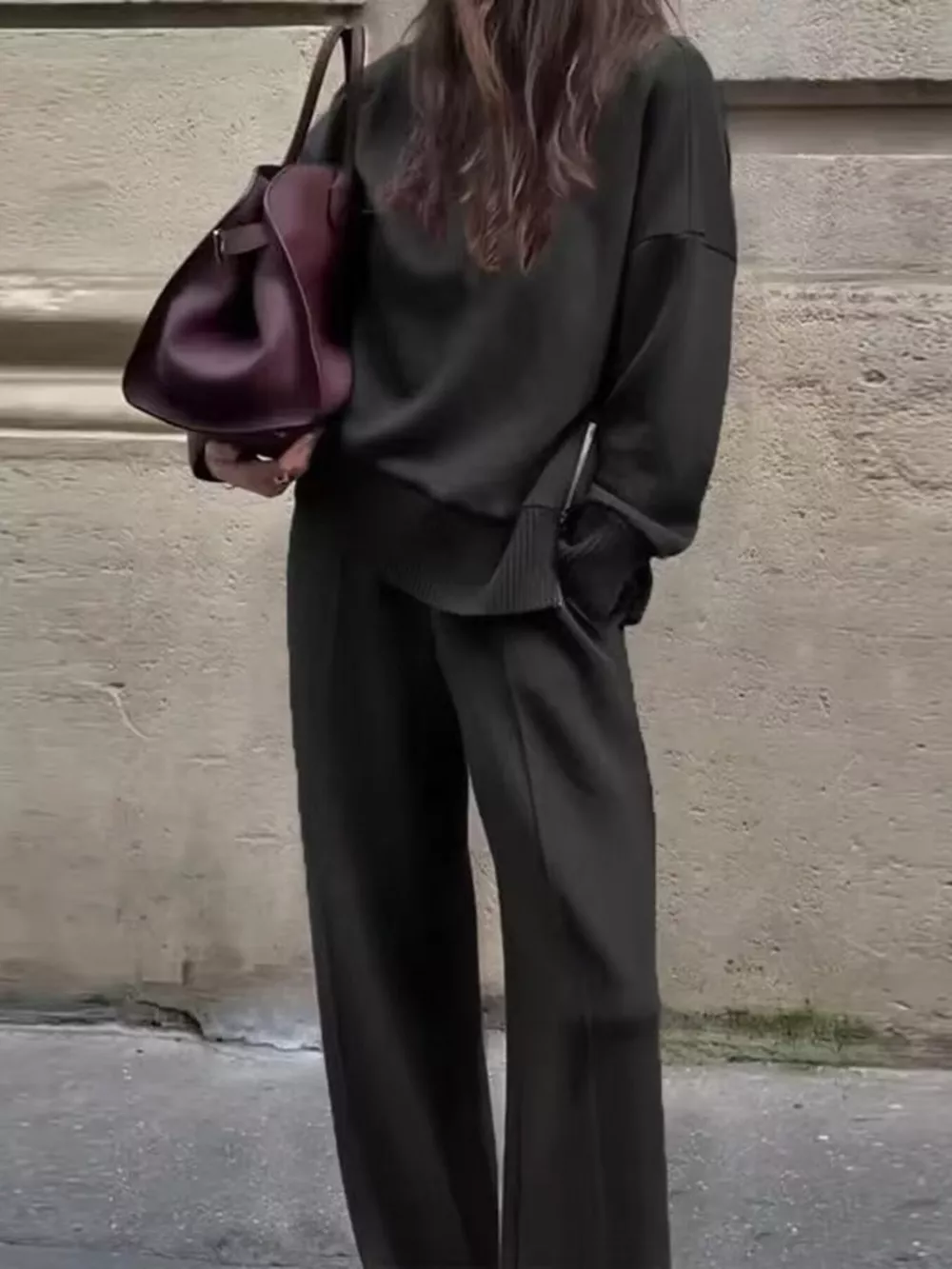 Turtleneck Side Zipper Sweatshirt and Pants Set