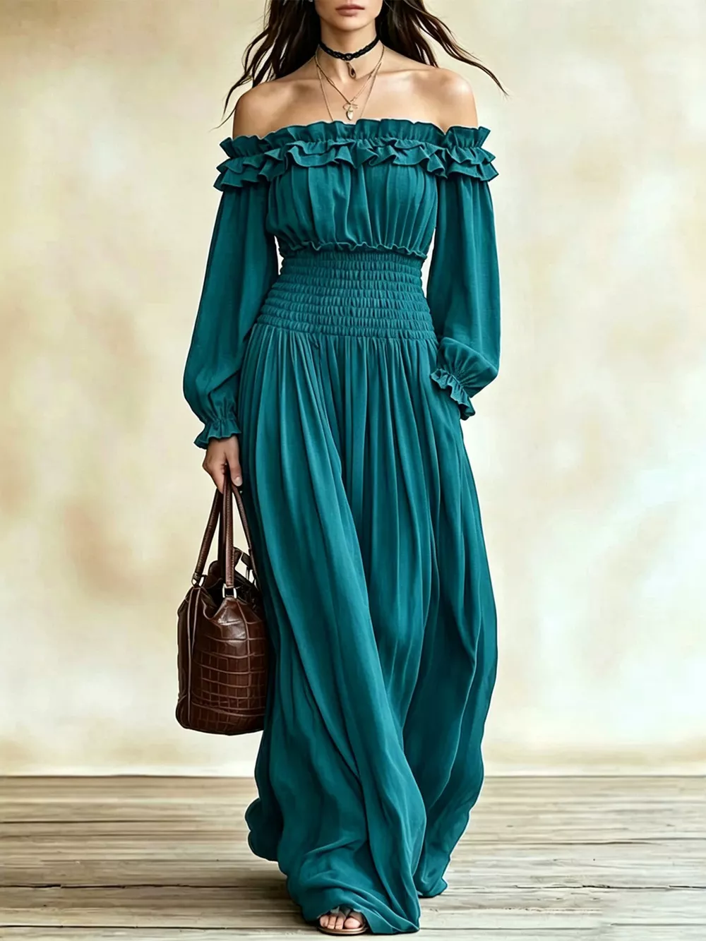 Full Size Off-Shoulder Ruffled Maxi Dress with Smocked Waist Plus Size, image 7