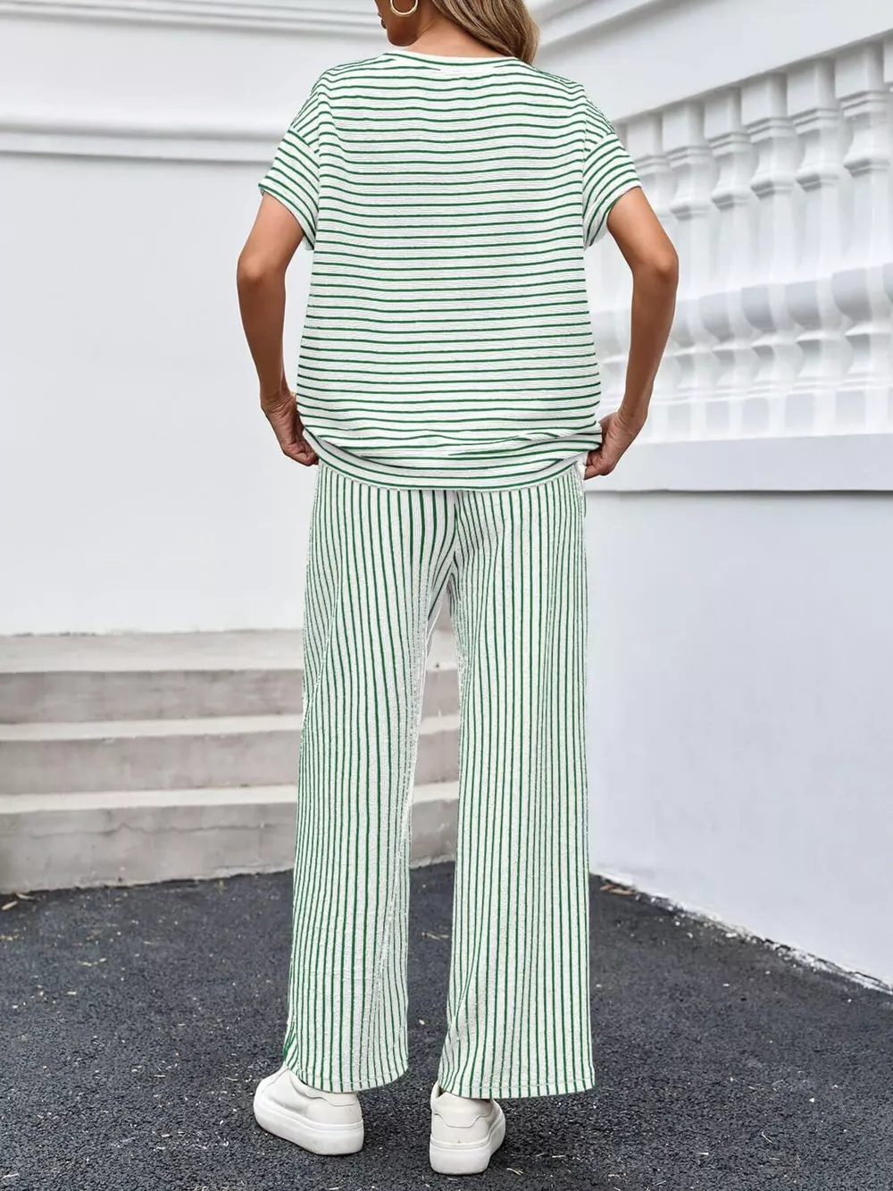 Casual Striped Short Sleeve Top and Wide Leg Pants Two-Piece Set, image 17