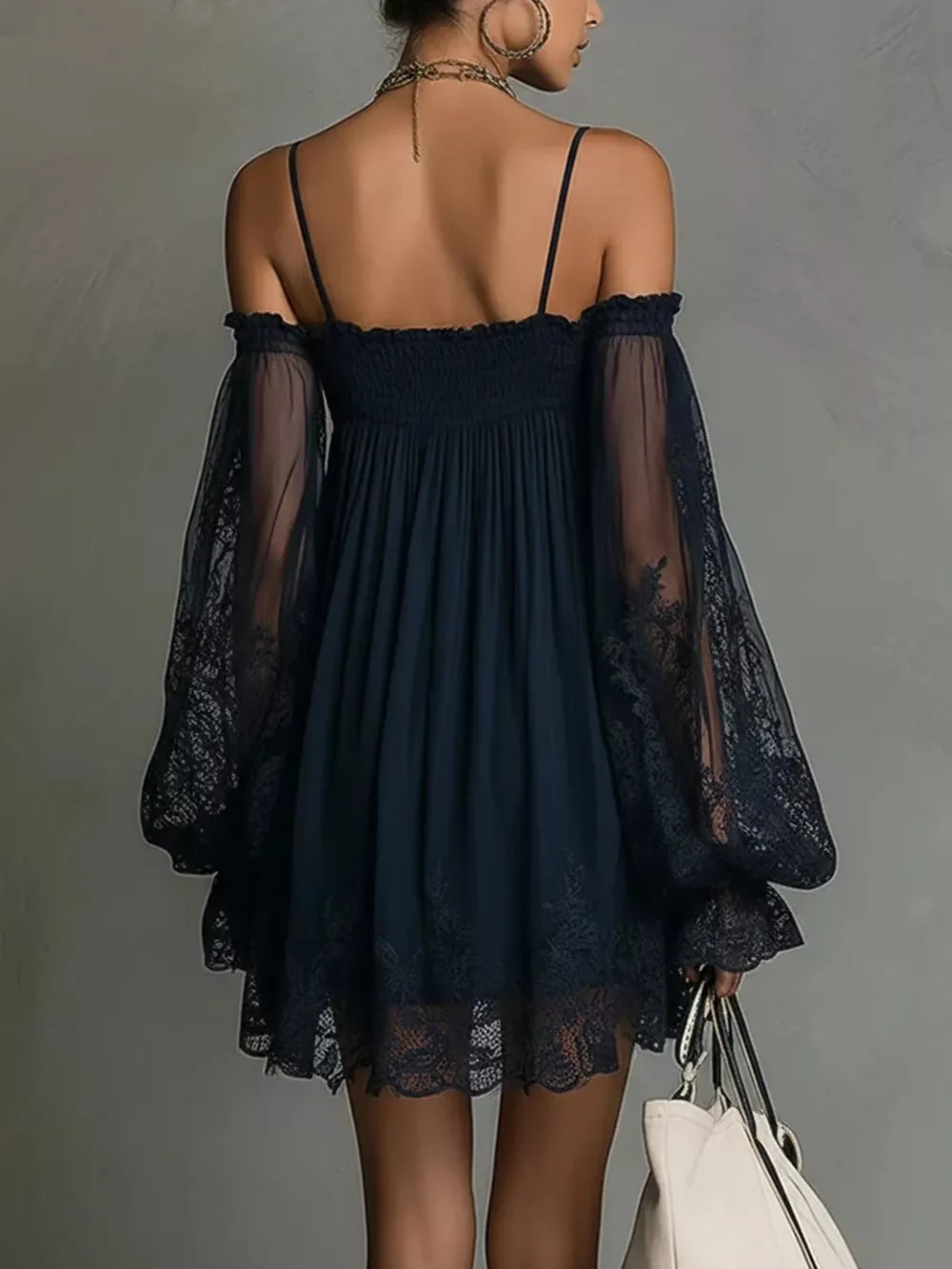 Spaghetti Strap Lace Flounce Sleeve Mini Dress, image 2