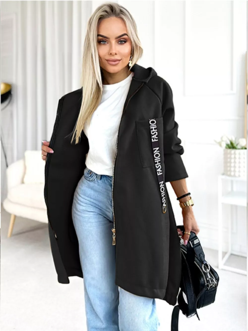 Full Size Zip Up Longline Hooded Outerwear Plus Size