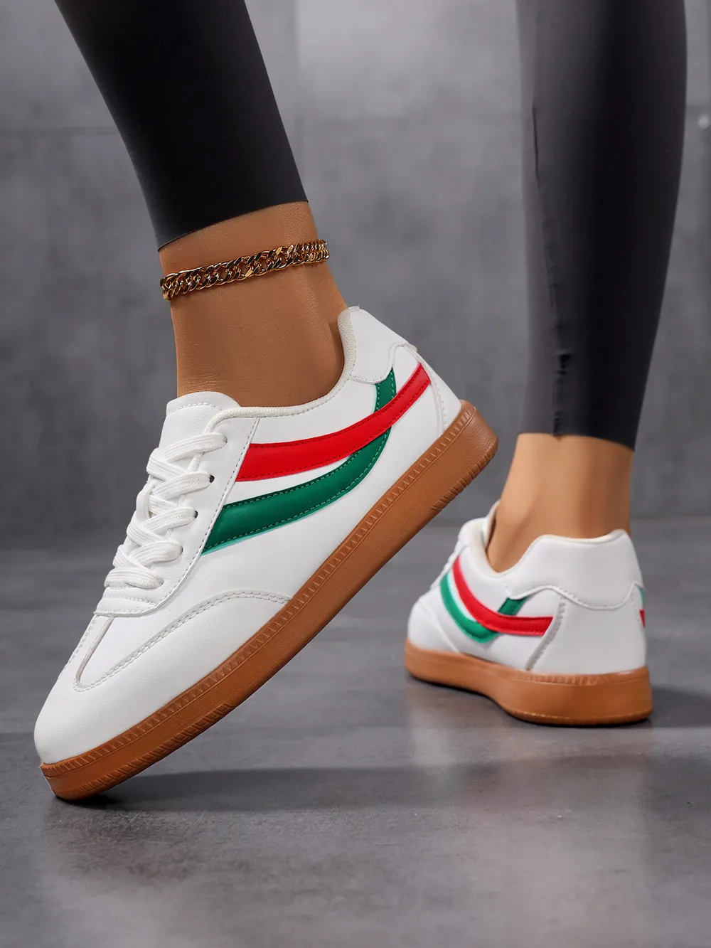Lace Up Flat Sneakers with Stripe Accent, image 5